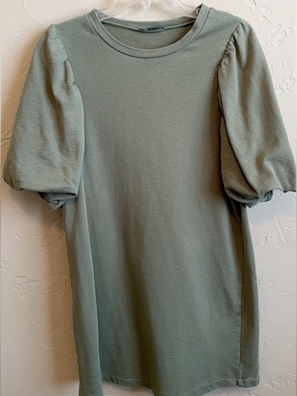 Zara Sage Green Puff Sleeve Tee